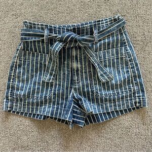 American Eagle Striped Paperbag Waist Denim Shorts –‎ Size 8